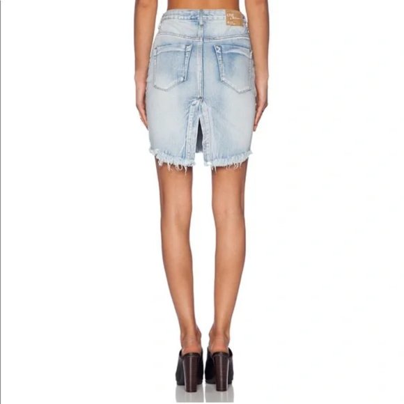 One Teaspoon 2020 Jean Mini Skirt High Waist Distressed Hendrix Blue 25 - Picture 3 of 10